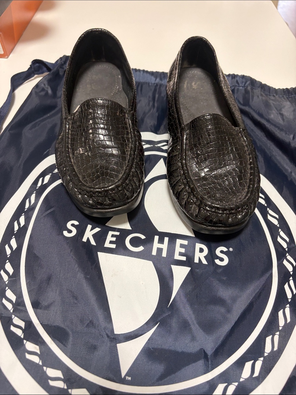 Skechers Women’s Black Croc-Embossed Slip-On Loafers